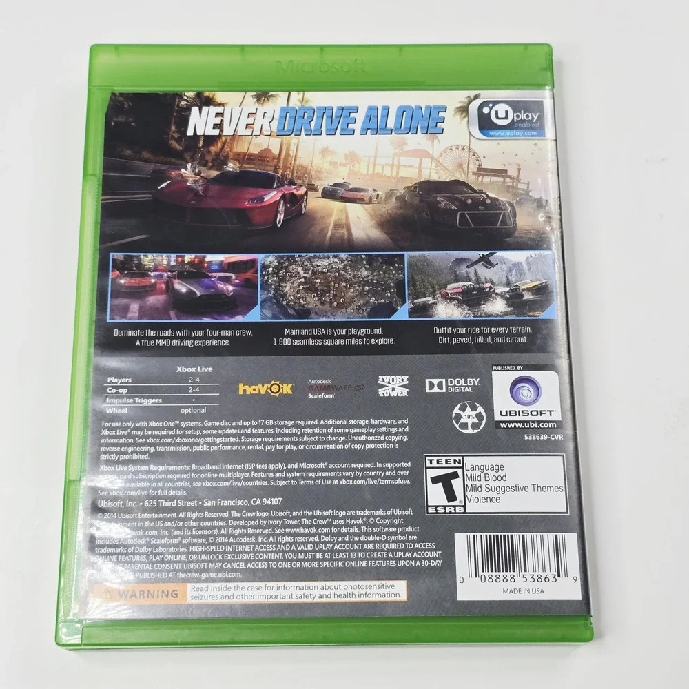 The Crew Xbox One Limited‎ Edition Racing Game Disc Case Complete Ubisoft Online